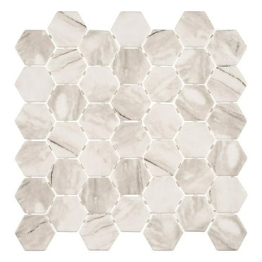 Sculpt Qarbo Gray 2-in. Honeycomb Marble Look Matte Glass Mosaic Wall & Floor Tile