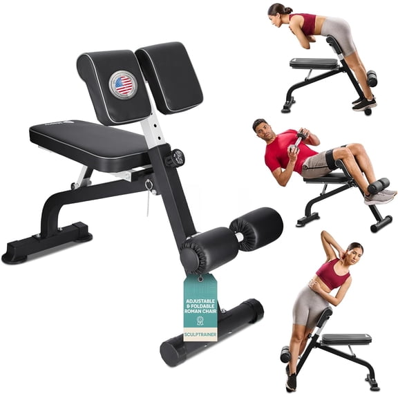 SculptTrainer Roman Chair – Hyperextension Bench for Strength Training – Adjustable Back Extension Machine, Ab Bench & Foldable Sit-Up Bench for Athletes, Core Work & Home Gym Workouts