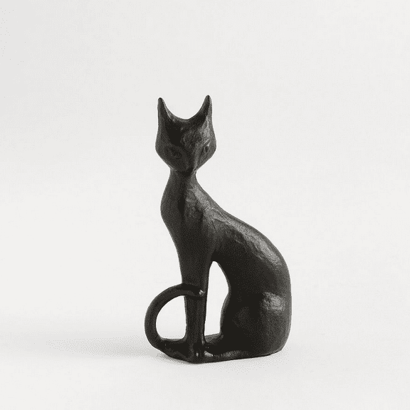Sculpted Bronze Cat Tabletop Decor, Mysterious Witch Style Black Cat Figurine, Perfect Fireplace Mantel Halloween Centerpiece