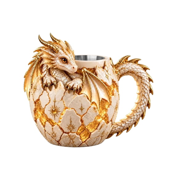 Sculpted Dragon Mug Collection, Embossed 3D Dragon Ceramic Drinking Cup, Fantasy Collectible Mug, Unique Tabletop Decor, Christmas Gift for Myth Creature Fans, Gold