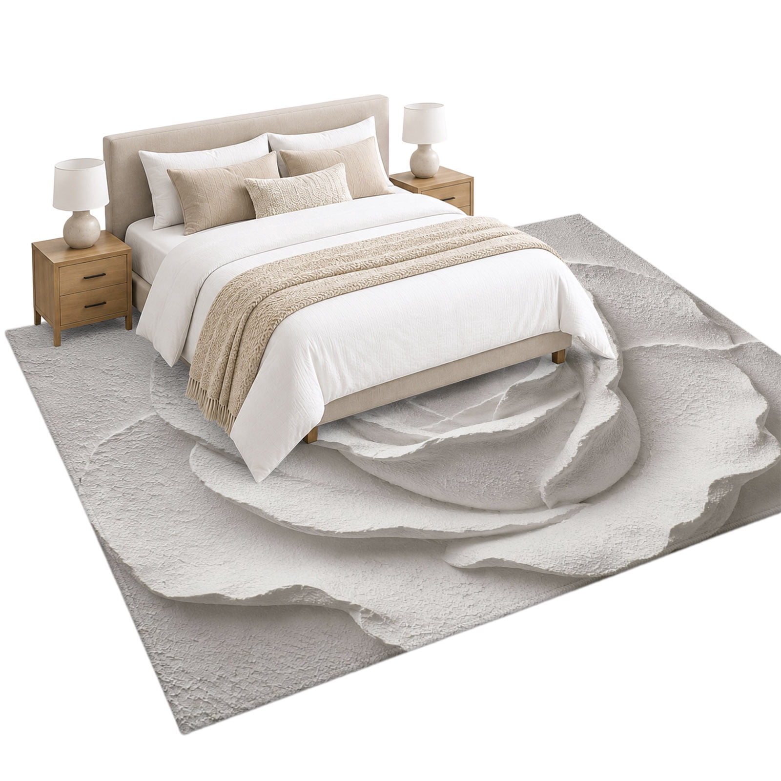 Sculpted Floral Area Rug 5'x7', Rustic Minimalist White Rose Petal ...