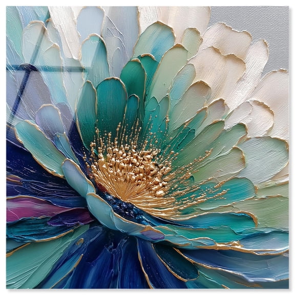 Sculpted Teal Bloom Acrylic Print Floral Wall Decor by Art Remedy, Ready to Hang, 24 x 24