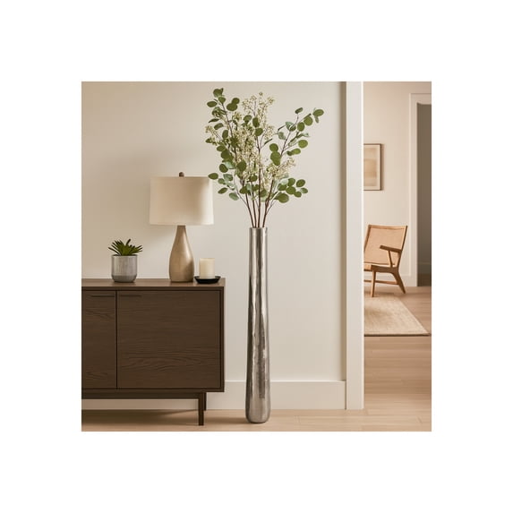 Sleek Metal Floor Vase for Living Room Decor and Home Accents - Sophisticated House and Table Styling - Decorative Flower Vase for Dining Room, Bedroom, or Office Display - 48", Silver & Metallic