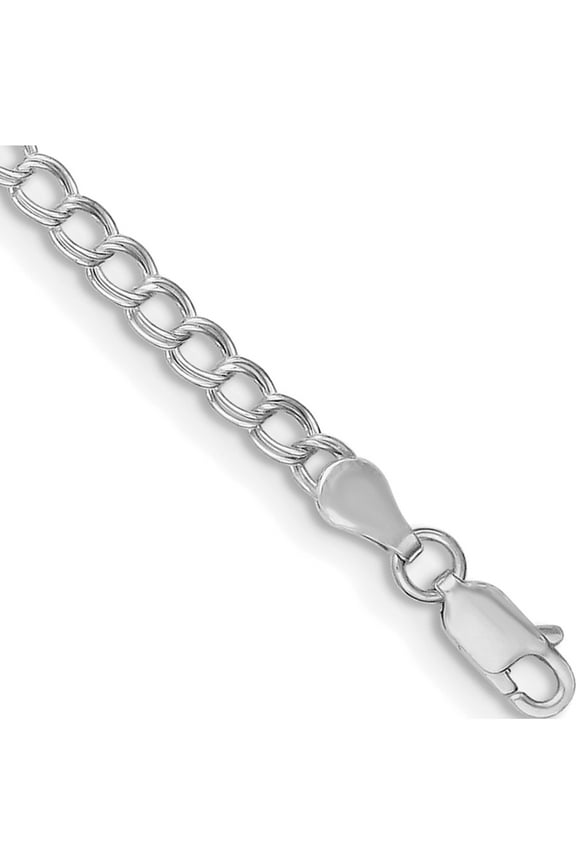 Sculptural Luxurious Enchanting Sterling Silver RH-plated 3.5mm Solid Double Link Charm Child's Bracelet Sleek Stunning Delicate