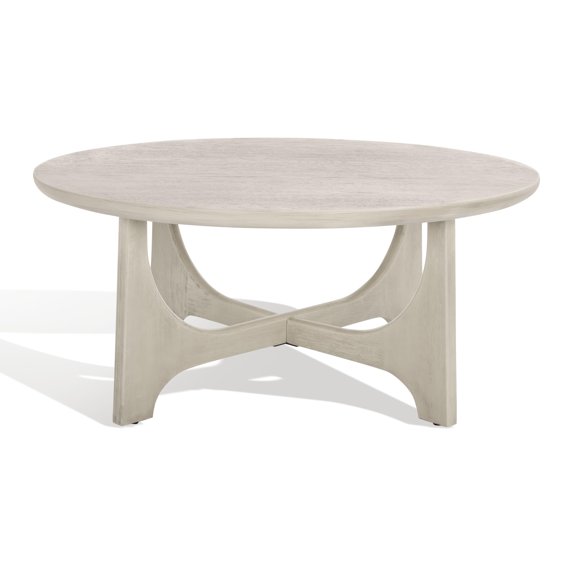 Sculptural Modern Round Coffee Table With Cross Legs White Washed Finish