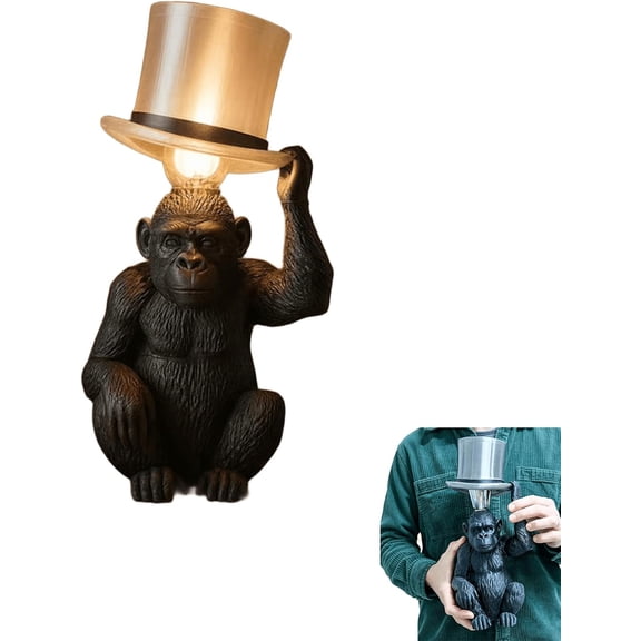 Sculptural Monkey Table Lamp, Animal Desk Lamp with Top Hat, Art Deco Style Novelty Light for Home Decor