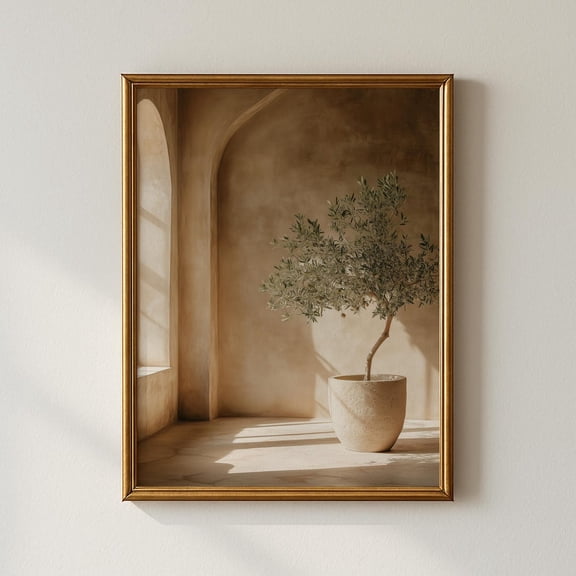 Sculptural Olive Tree Arched Window Mediterranean Rustic Decor Wall Art