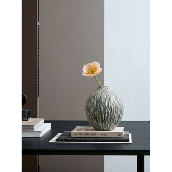 Sculptural Ribbed Cactus Ceramic Urn Vase, Artisan Decorative Vase for Mantel Console Dining Table Home Office Display