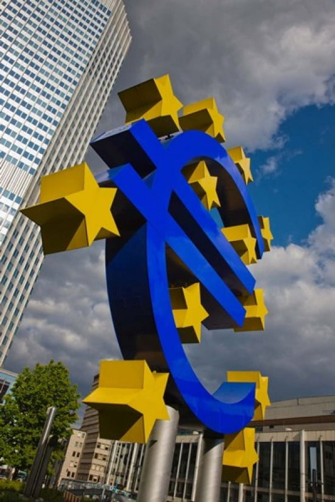 Sculpture of an Euro sign in front of a building Willy-Brandt-Platz European Central Bank Frankfurt Hesse Germany Canvas Art - Panoramic Images (24 x 36)