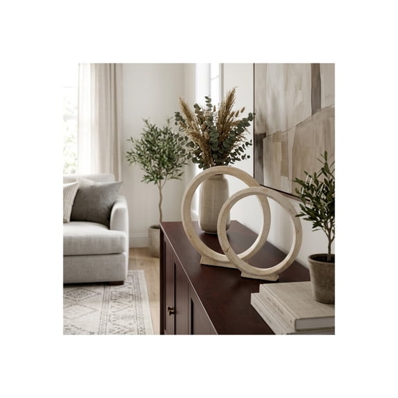 Sculpture for Home, Living Room, Bathroom, or Office - Palimanan Stone Ornament Accent for Shelf, Coffee Table, or Room Decor - Decorative Figurine Display for Interior - Set of 2, 12", 10", Ivory