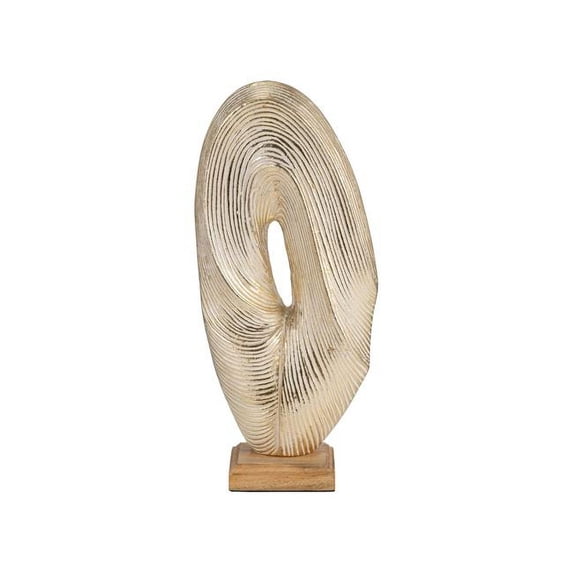 Oval Sculpture for Home Decor - Metal Figurine with Textured Design on Wooden Base for Living Room or Office - Aluminum Accent Art Piece for Shelf and Coffee Table Decor - 18", Gold & Metallic
