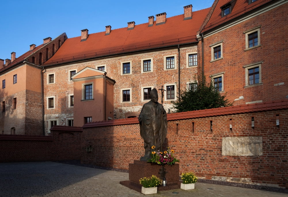 Sculpture of Pope John-Paul II (Father Karol Wojtyla) In the grounds of the 11th Century Royal Castle on Wawel Hill Krakow Poland Canvas Art - Panoramic Images (24 x 18)