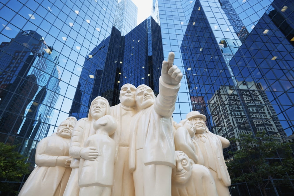 Sculpture The Illuminated Crowd in front of BNP Tower Montreal Quebec Canada Canvas Art - Carl Bruemmer Design Pics (19 x 12)