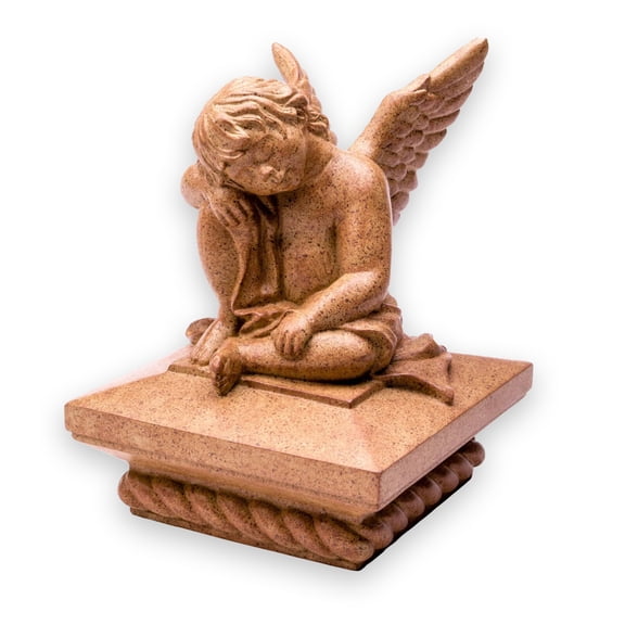 Sculptured Sleeping Cherub Polystone Post Cap with Rope Base, 3.5" – Terra Cotta