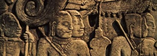 Sculptures in a temple Bayon Temple Angkor Cambodia Canvas Art - Panoramic Images (36 x 13)