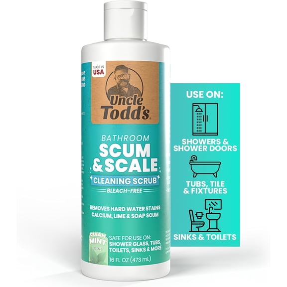 Scum & Scale Hard Water Stain & Soap Scum Remover Bleach-Free, Heavy Duty Calcium Lime Rust Cleaner for Shower, Glass, Toilet, Tub & Sink 16oz