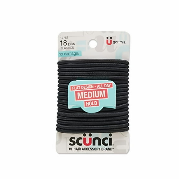 Scunci Medium Hold No Damage Elastics, Black (Pack of 4)
