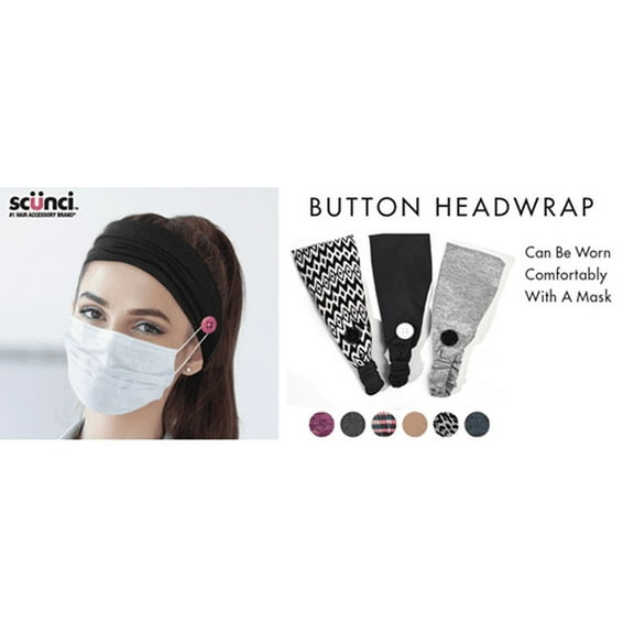 Scunci 1-Piece Button Hairband For Comfortable Mask Wearing - Save Your Ears! Stripes