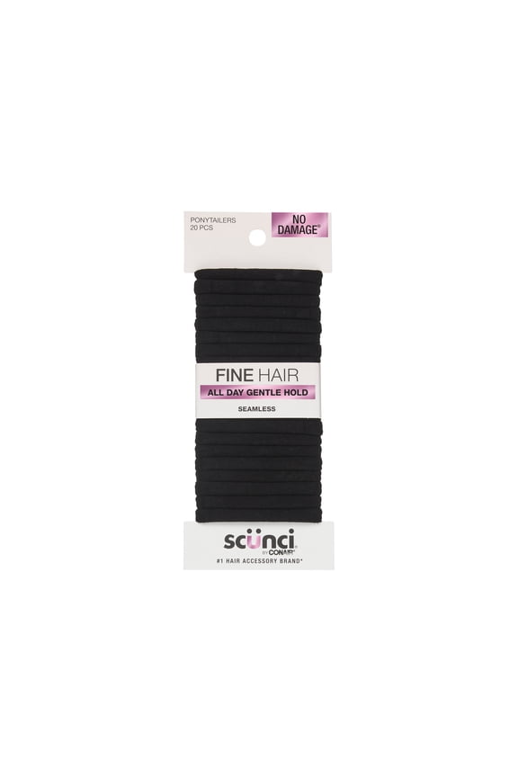 No Damage Hosiery Ponytail Hair Ties, Black, 20 Count