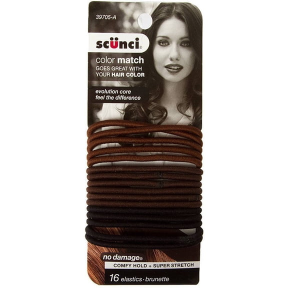 SCUNCI - No Damage Color Match Evolution Brunette Elastics - 16 Pack
