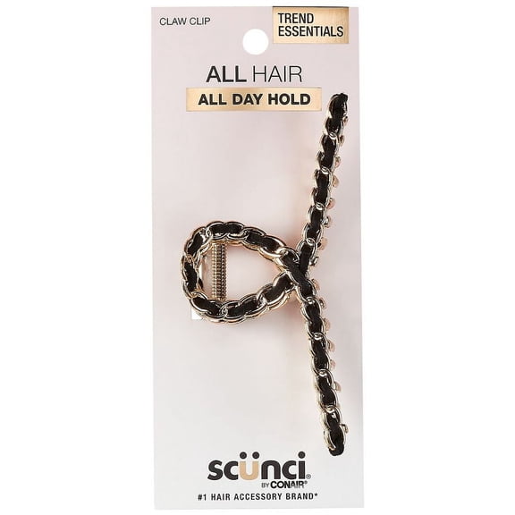 Scunci ALL Hair All Day Hold Faux Leather Metal Chain Loop Claw Clip, 1-Piece