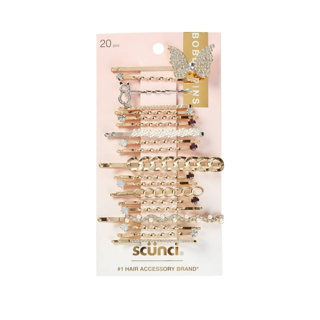 Scunci Basic Colored Assorted Gold Rhinestone Elegant Hair Clips 20