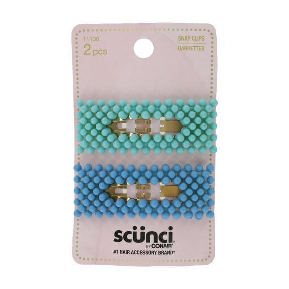 Scunci Beaded Snap Hair Clips for Women – 2-Pack Decorative Hair Barrettes for All Hair Types (Color Assortment Will Vary)