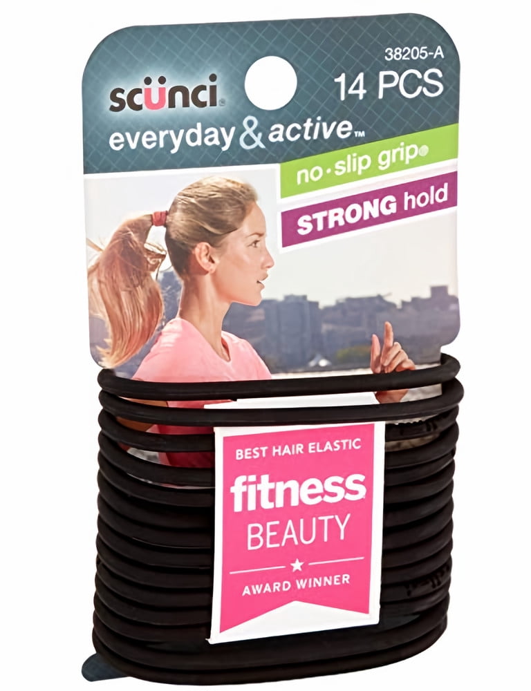 Scunci Black Gel Elastics, No Slip Grip, Strong Hold-Ponytail Holders (Pack of 8)