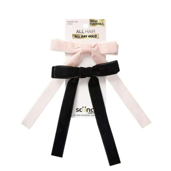 Scunci Bow Barrette, Black and Pink, 2 Pack