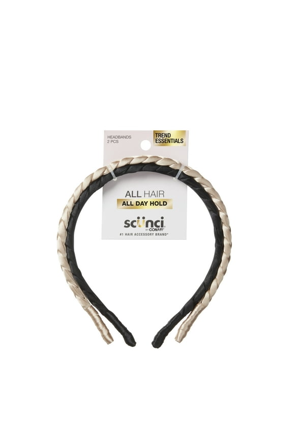 Braided Satin Headband, Multicolor, 2 Count