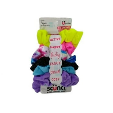 Scunci Bright Mixed Texture and Print Mood Scrunchies, 6CT