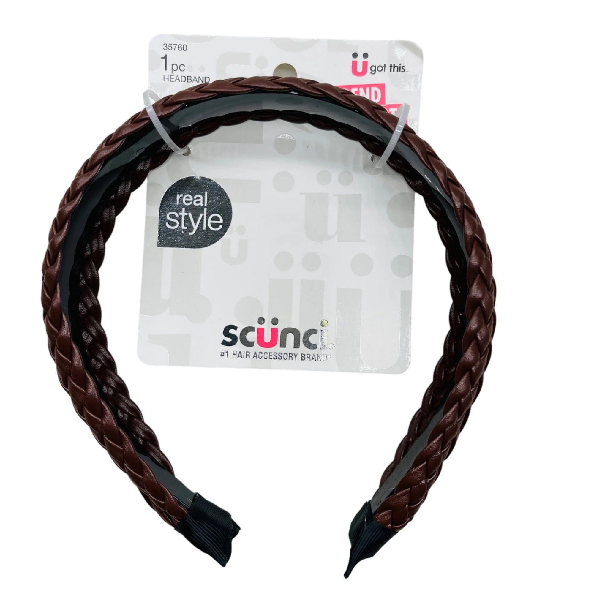 Scunci Brown Faux Leather Braided Headband