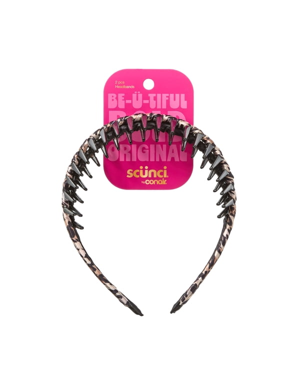 Sc Luxe-Wrapped Headbands, Tan Leopard and Black, 2 Count