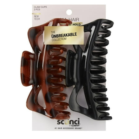 Scunci Unbreakable Collection Claw Clips, Multicolor, 2 Count
