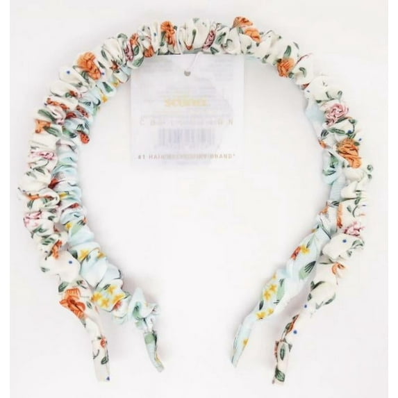 Scunci Collection Skinny Ruched Headband - White & Mint Floral Ditzy Print - 2pk