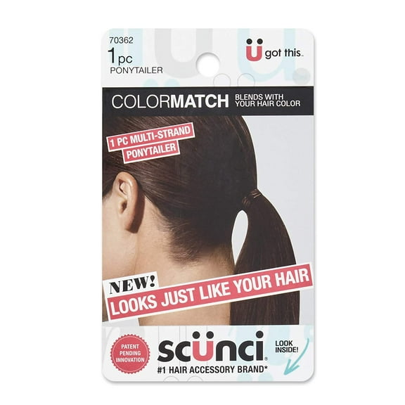 Scunci Color Match Elastic Hair Ponytail, Soft on Hair, Strong on Style, Designed to Match Your Hair Color, Brown