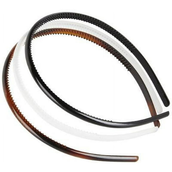 Scunci Comfort Plastic Thin Fashion Headbands, Hold Hair Back All Day, in Black, Tortoise Shell, and Clear, 3ct