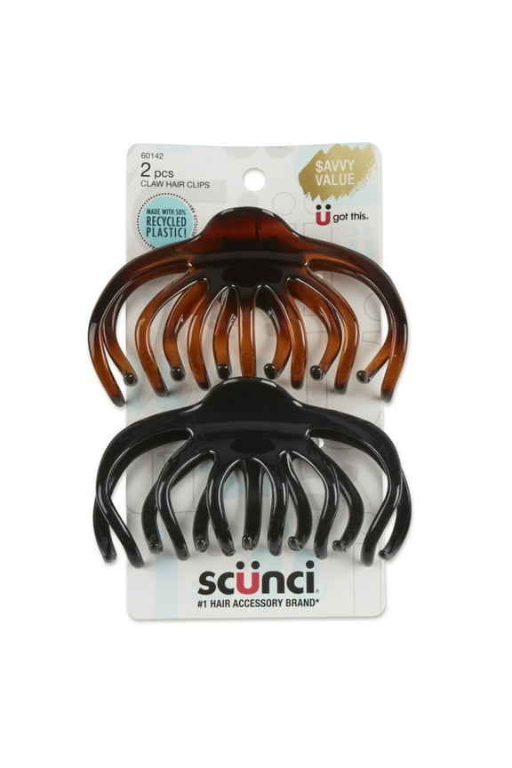 Curved Teeth Claw Clips, Black and Brown, 2 Ct