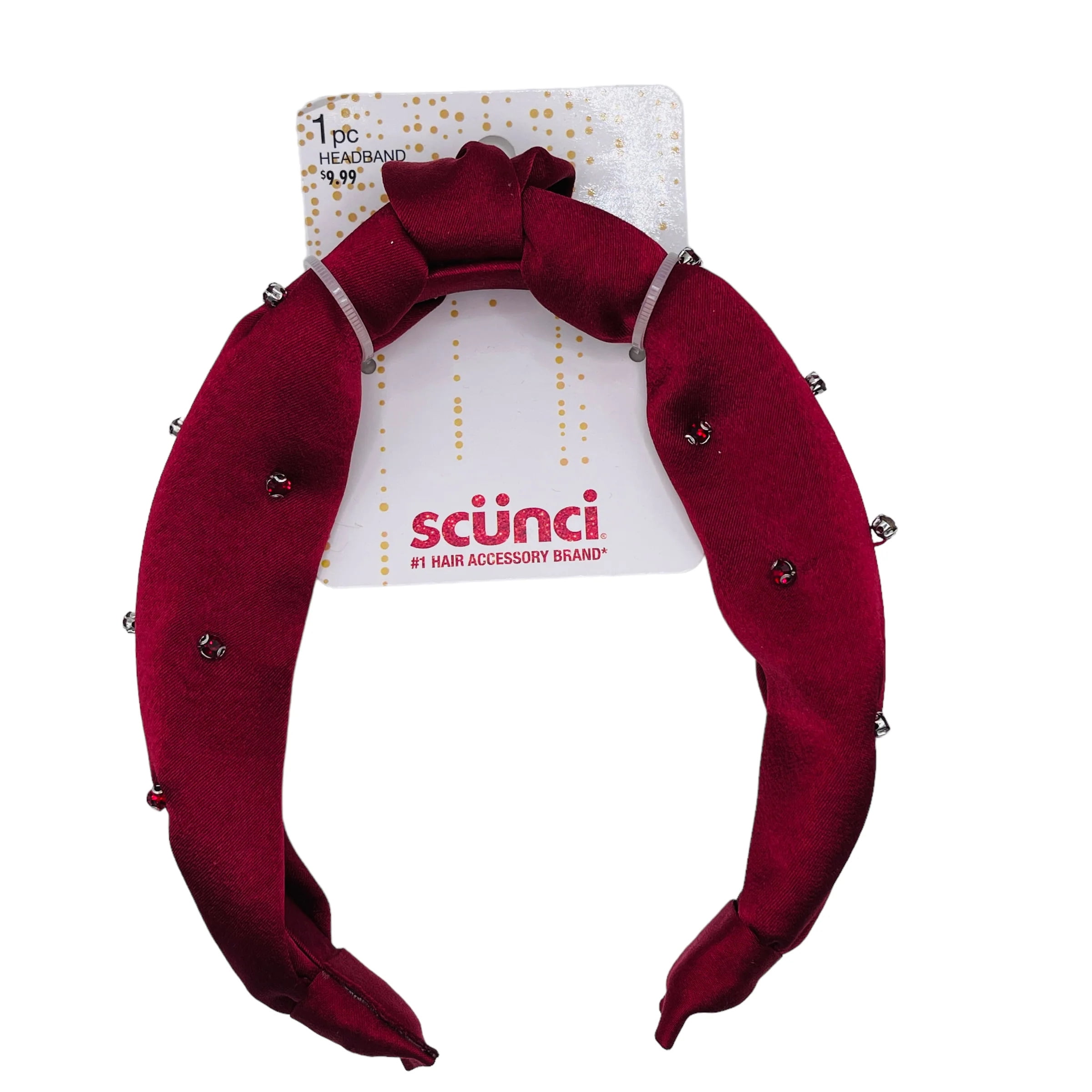 Scunci Deep Rose Color Hair Headband Women Jewels, Satin Fabric