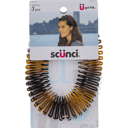 Scunci Effortless Beauty Flexy Stretch Hair Comb Headbands, Multicolor, 3 Counts
