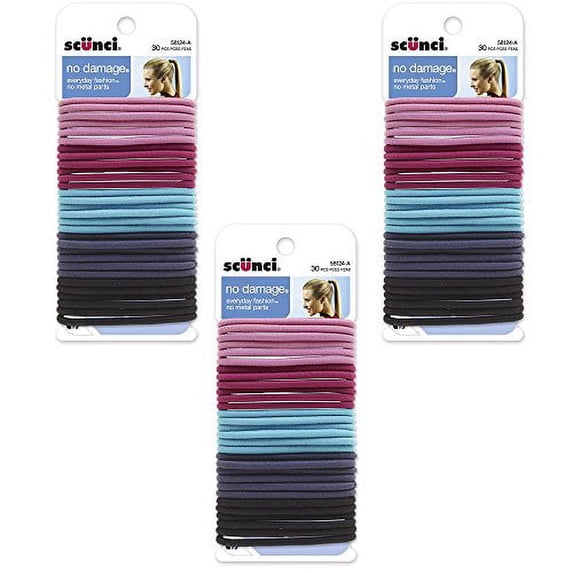 Scunci Effortless Beauty Large No-damage Pastel Elastics, 30-Count (Colors May Vary) (3-Pack)