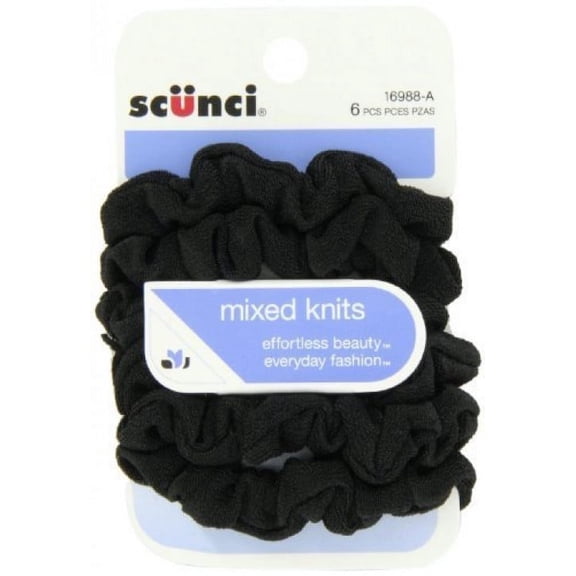 Scunci Effortless Beauty Mini Slinky Black Twisters, - 6 Packs Of 6 Count = 36 Count