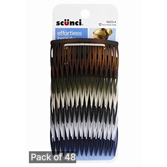 Scunci Effortless Beauty Side Hair Combs, Assorted Colors, 12-Pcs (Pack of 48)