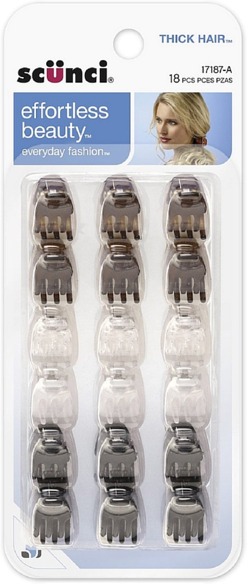 Scunci Effortless Beauty Thick Hair Mini Jaw Clips 18 ea (Pack of 2)