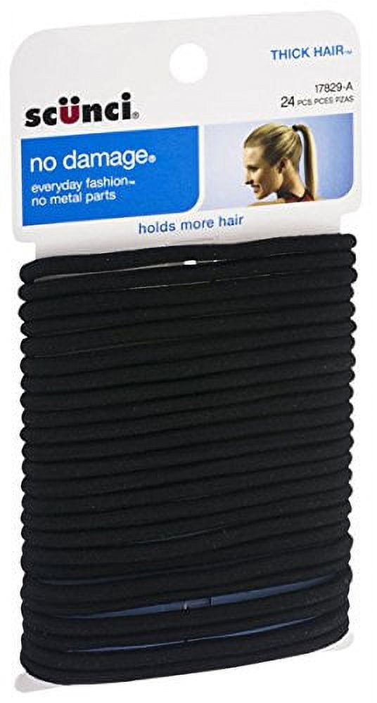 Scunci Effortless Beauty Thick Hair Nodamage Black Elastics, 24 Count