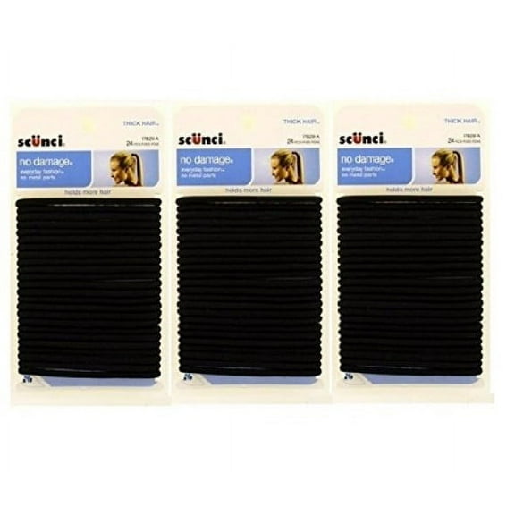 Scunci Effortless Beauty Thick Hair No-damage Black Elastics, 5 Mm, 72-Count