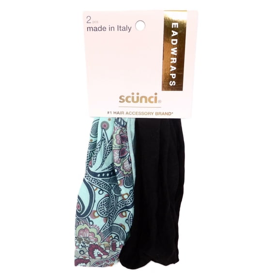 Scunci Elevated Basics Printed And Solid Hosiery Headwraps, Assorted, 2-Pieces