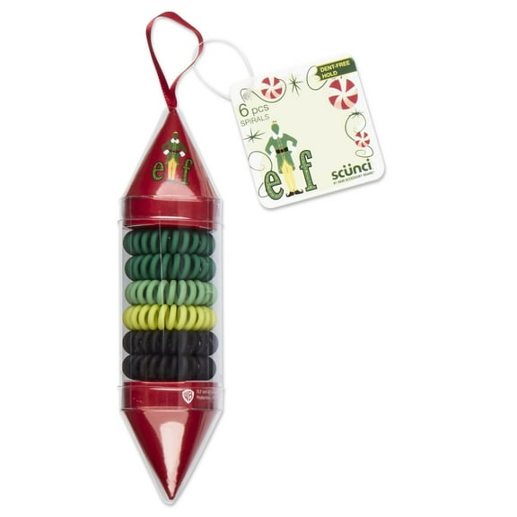Scunci Elf Spiral Ponytail Holder Hair Ties with Ornament, Assorted Green, 6 Ct