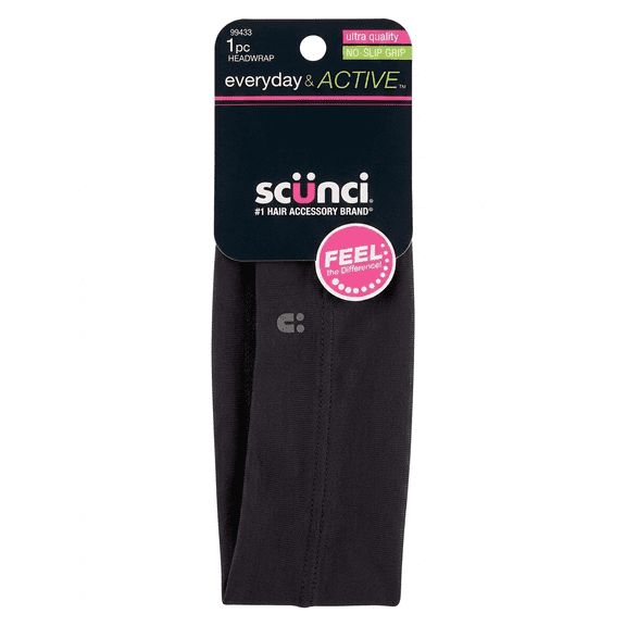 Scunci Everyday & Active Non Slip Grip Headwrap, Black (2 pack)