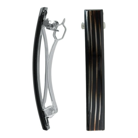Scunci Everyday Barrettes with No-Slip Grip, Gentle on All Hair Types, in Tortoise Shell and Black, 2 Count